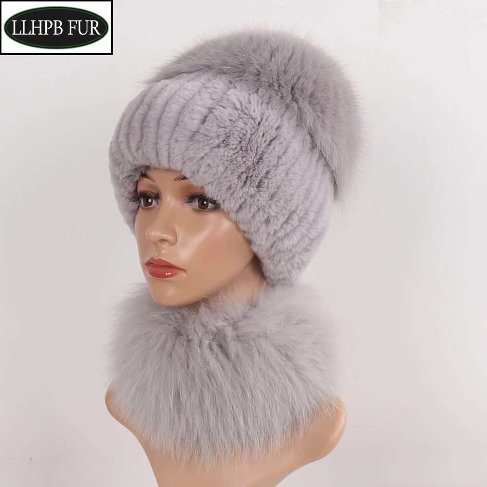 

2024 Hot Sale Winter Soft Warm Women Real Rex Rabbit Fur Scarf Hat Warm Real Fox Fur Cap Ring Shawl Natural Fox Fur Scarves Hats