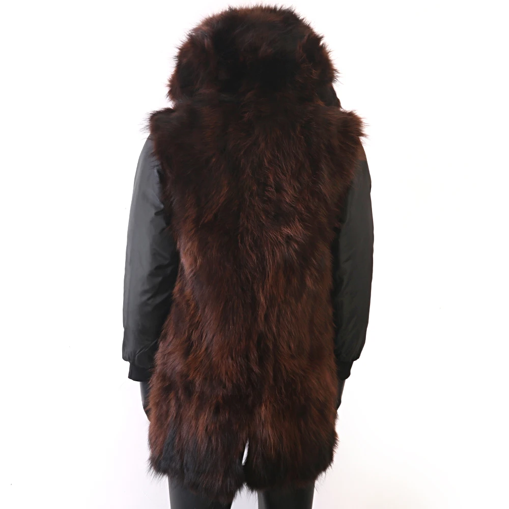 90cm Length Winter Men Long Real Fur Coat Can Match Shell and Fur Collar Parka