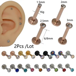 2Pcs 16g 1.5-3mm AAA Zircon Labret Lip Bar Stud Piercing 16 Gauge Stainless Steel Cartilage Ear Tragus Stud Piercing Earring