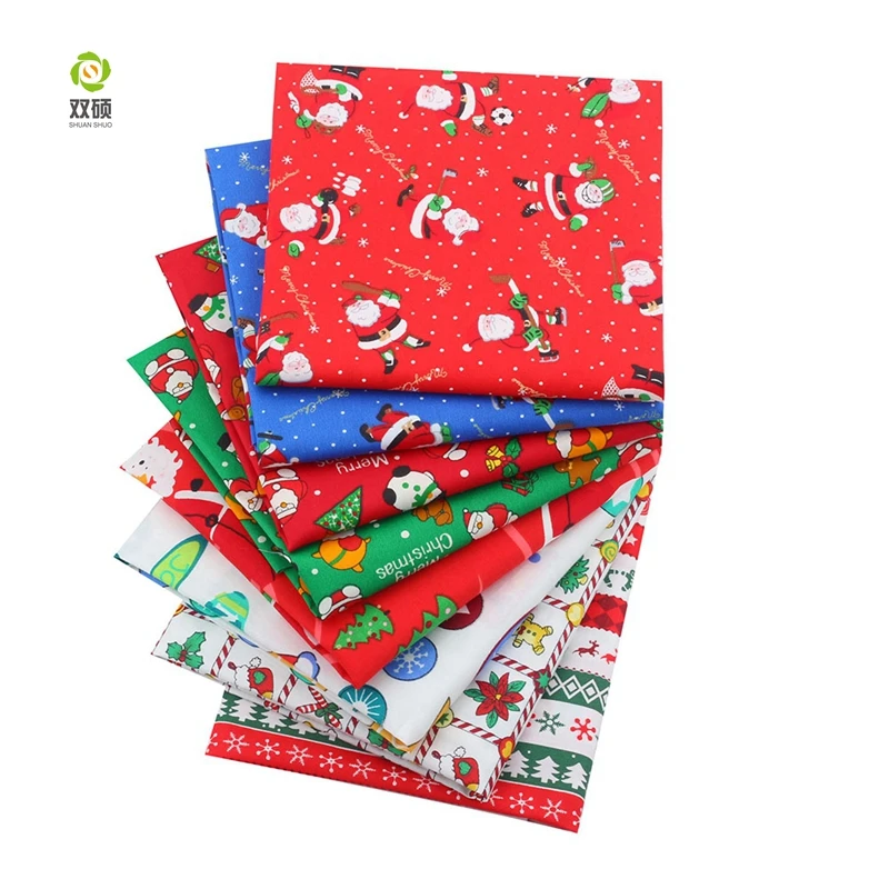 Shuanshuo 8pcs Christmas Series,Printed Twill Cotton Fabric,Patchwork Cloth For DIY Quilting Sewing Baby&Child's Material40x50cm