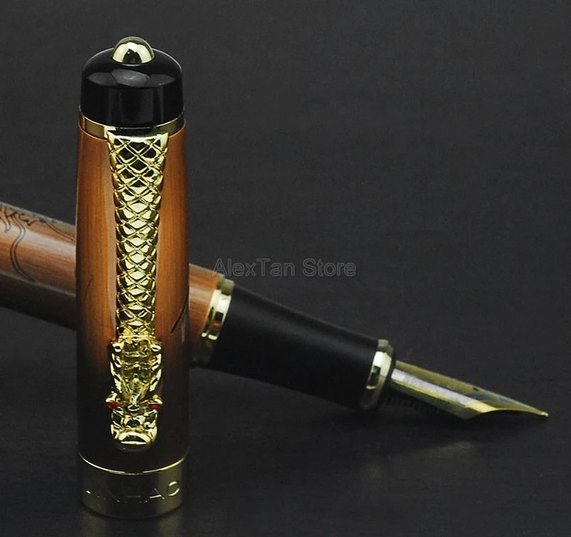 Jinhao Elegant Vintage Fountain Pen Medium Nib, Descendants of The Dragon Red Copper Writing Office Home School Writing Gift Pen