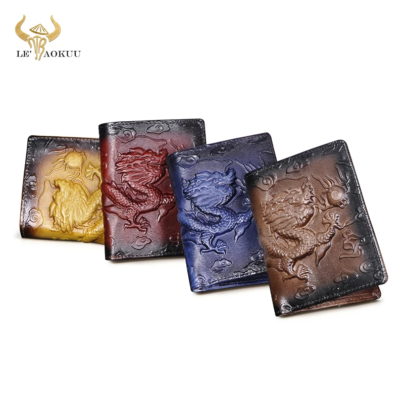 Hot Sale Luxury Male Female Men Real Genuine Leather Fashion Designer Dragon Emboss Simple Standard Wallet Handy Purse Men 1010