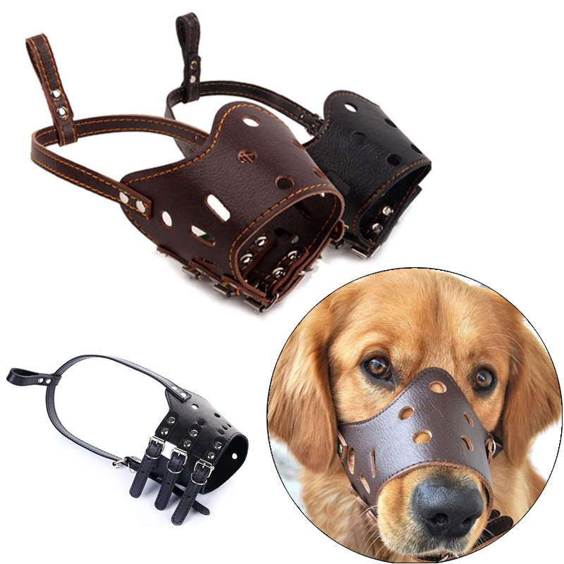 Adjustable PU Leather Puppy Big Dog Muzzle Mask Anti-bite Pet Accessories for Small Medium Large Dogs Pitbull Mascotas Collars