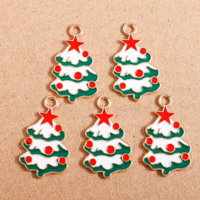 10 Stück Mix süße Emaille-Weihnachtsanhänger für die Schmuckherstellung, Weihnachtsbaum, Hirschglocke, Charms-Anhänger für Halsketten, Ohrringe, Geschenke – Detail 9