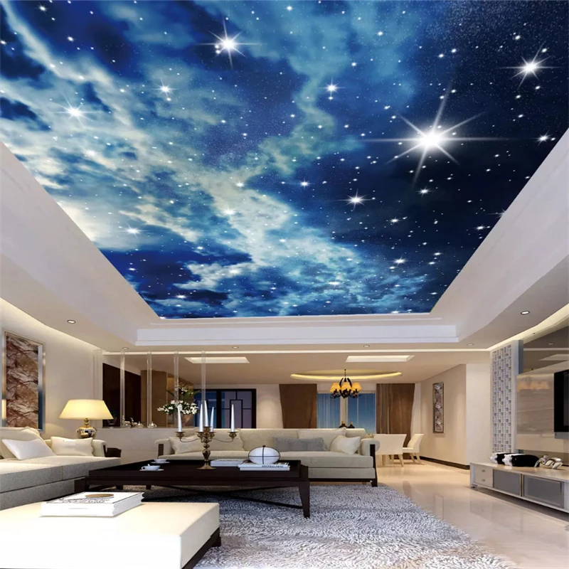 wellyu Custom large wallpaper starry sky clouds stars ceiling wallpaper 3D living room bedroom KTV bar ceiling wall paper