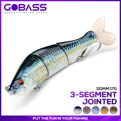 GOBASS Rattling Crankbait 3 Segment Jointed Fishing Lure 110mm 17g Sinking Pike Wobbler Swimbait Tackle Hard Bait with Soft Tail