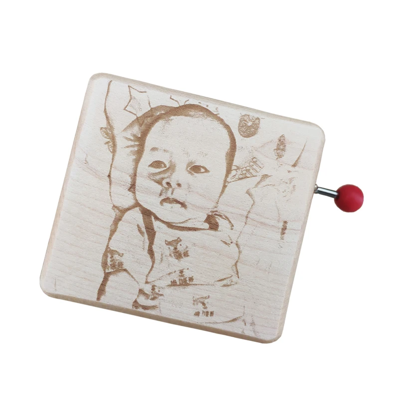 Angelagifts-Customized Wood Music Box, Hand Crank, Baby Photo, Engraved, Special Gift, Birthday, Christmas, Free Shipping