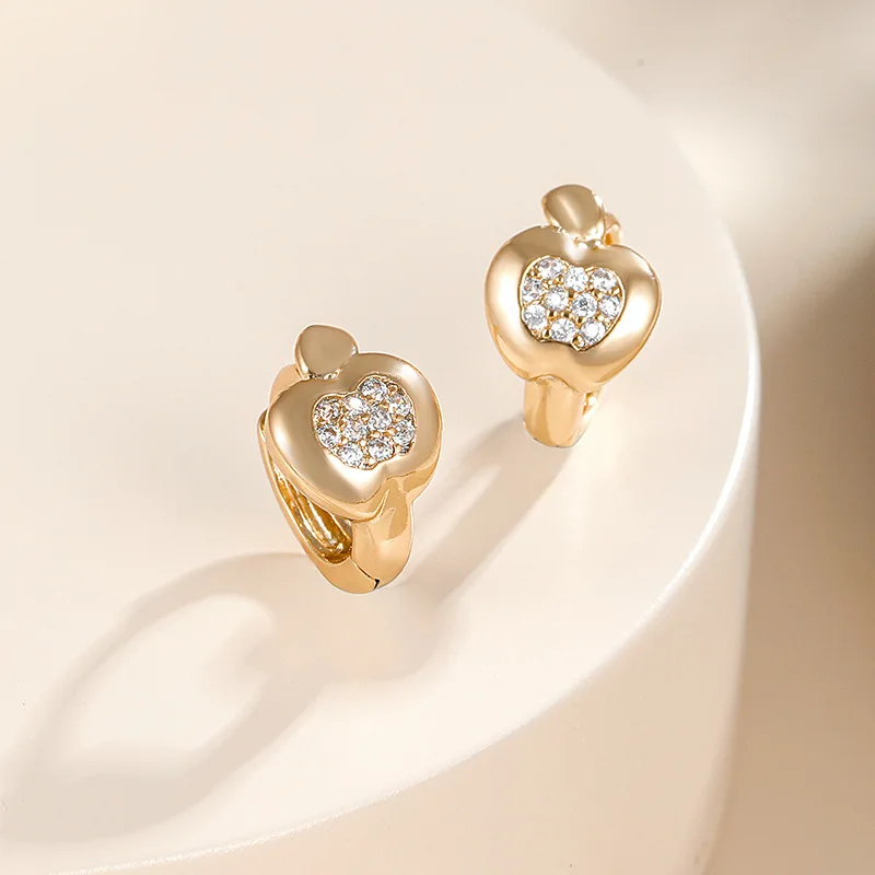 Kinel Luxury Cute Apple Earrings For Girls 585 Rose Gold Natural Zircon Stud Earrings Children Baby Xmas Gifts Animal Jewelry