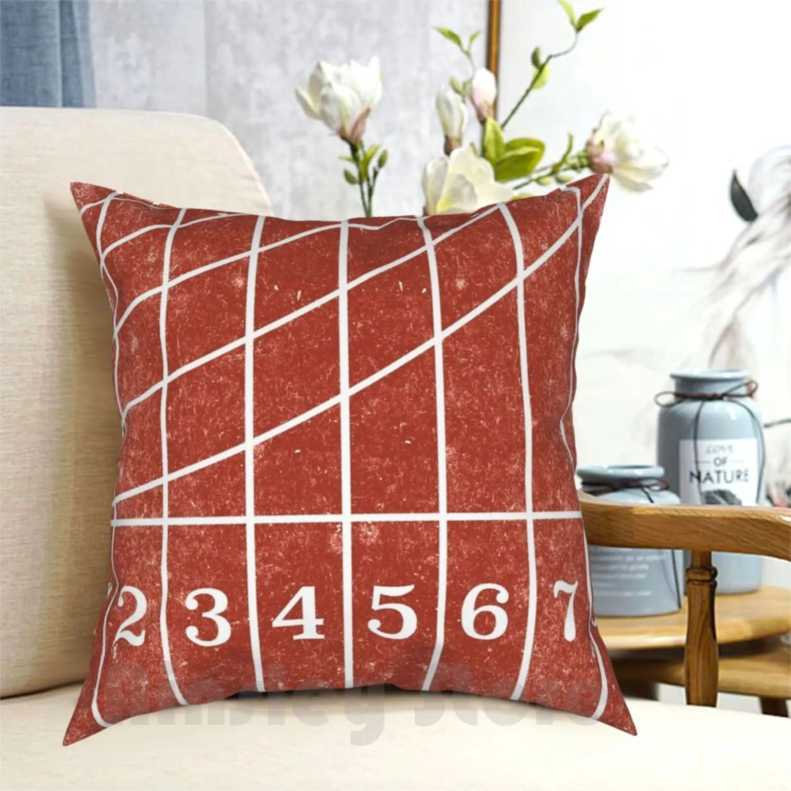 Red Running Track Distressed Style Pillow Case Printed Home Soft Throw Pillow Running Track Track And Field Sprinters