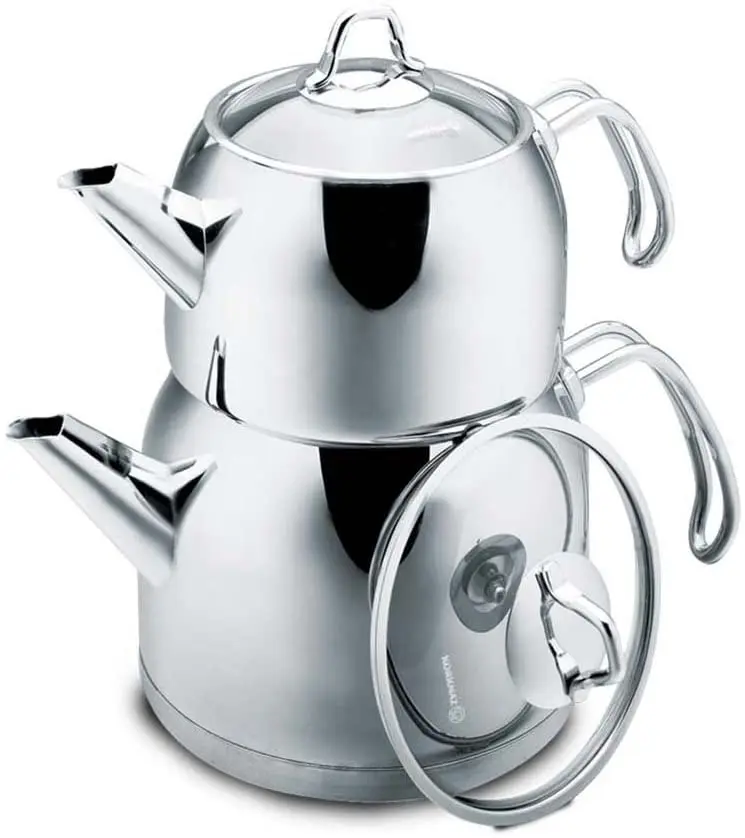 Korkmaz Provita Maxi Capsulated English Tea Pot Set with Ergonomic Handle, Polish Finish, 1.1 & 2 Quart