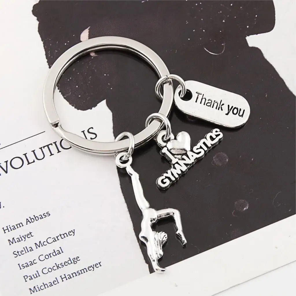 1Pc I Love Gymnastics Charms Keychain Gymnast Girl Sporter Keyring For Women Thanksgiving Day Gift Accessories Jewelry E2402