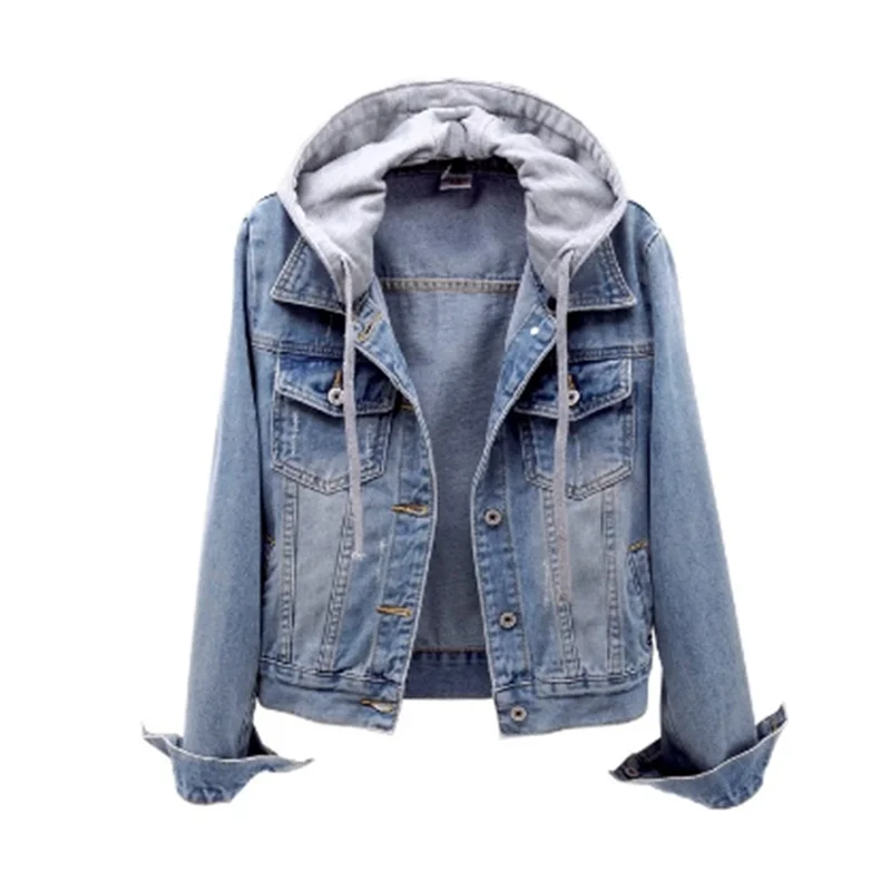 New Long Sleeve Slim Hooded Jacket Wild Student Top Denim Short Jacket Women Short Women Jeans Jacket Bomber Jacket