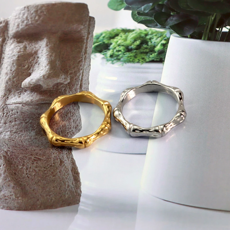 High Quality 2022 Stainless Steel Ring Minimalist Gold Bamboo Joint Metal Finger Ring Bagues Pour Femme Accessories Office Gift