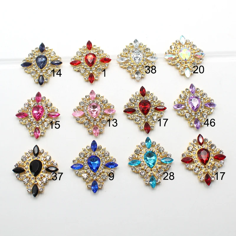 TYNUOMI 5Pcs Fashion 36*42MM Golden Alloy Rhinestone Flat Bottom Jewelry Accessories, DIY Handmade Embellishment Decoration