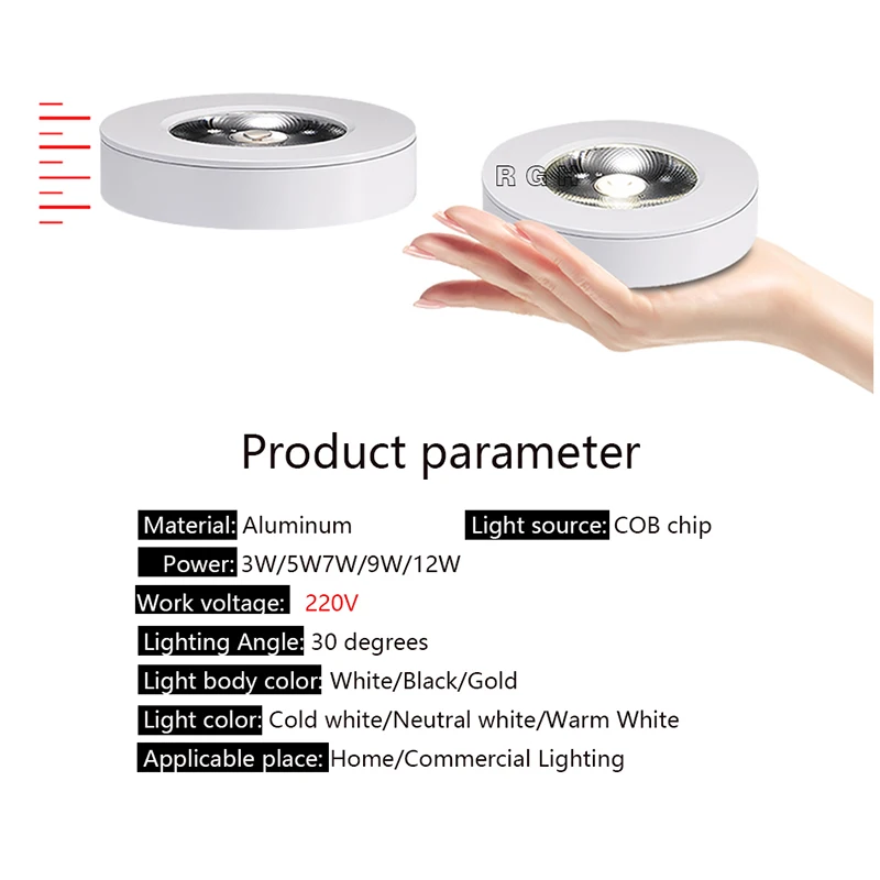 Montowane na powierzchni 3W 5W 7W LED typu downlight 12W lampy sufitowe Ultra cienkie Driverless cob led lampy punktowe 220V kryty sufitowe