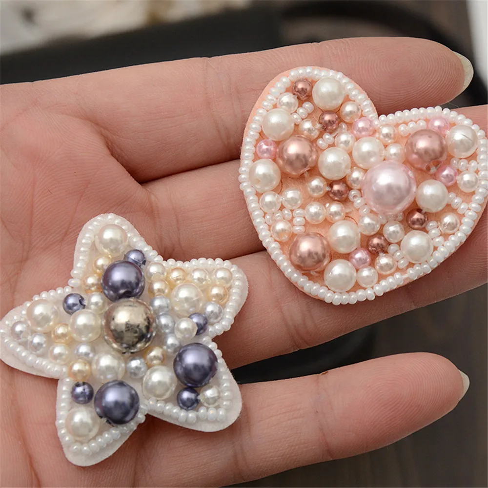 AHYONNIEX-Coração Rosa e Estrela Beads Patches Applique, Costurar Em Roupas Bonitos, Decoração De Sapatos e Sacos, Patch DIY