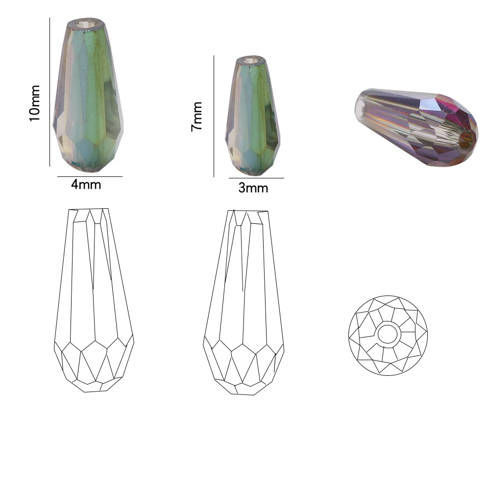 70pcs Beaded Lampwork Glass Drop Beads 3x7/4x10mm Austria Crystal Teardrop Pendant For DIY Making Jewelry Needlework