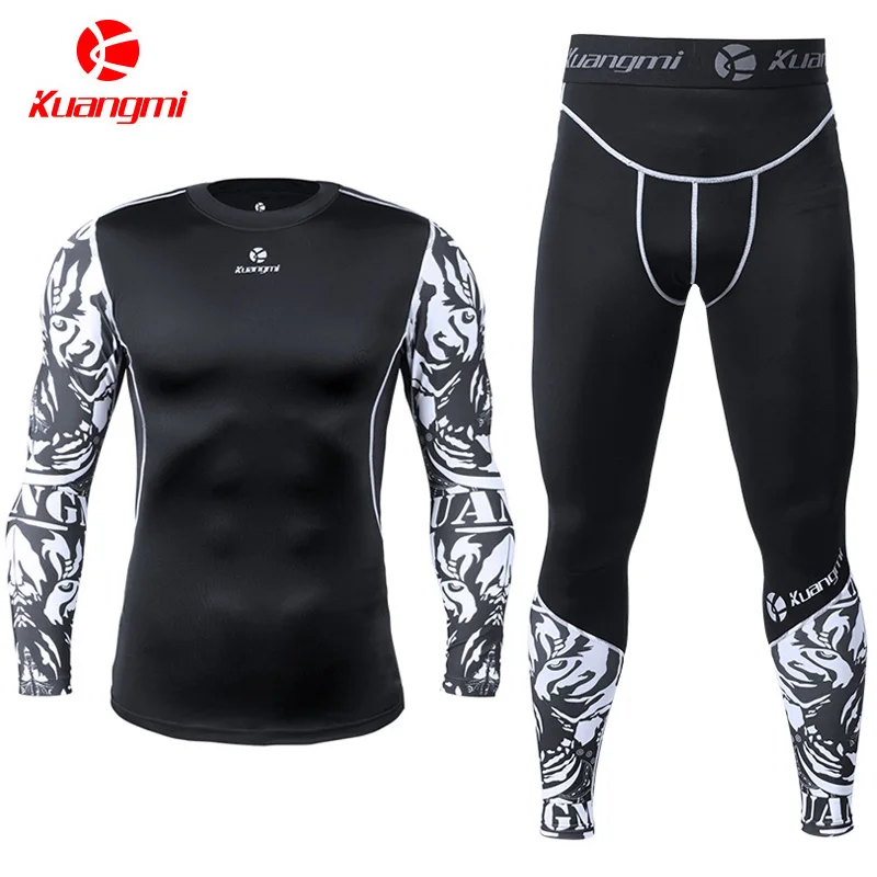 Kuangmi Men Gym Clothing Fitness Sportswear Compression Tights Suits Running Sport Tight Jogging Set Clothes