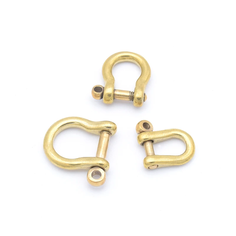 1x Ivoduff Solid Brass Carabiner D Bow Staples Shackle Fob Key Ring Keychain Hook Screw Joint Connector Buckle