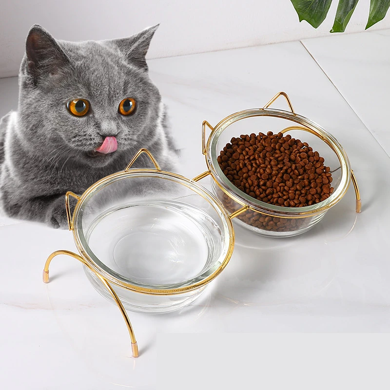 

New Glass Dog Cat Bowl Puppy Food Bowl with Iron Frame Water Feeder Bowl Food Bowl Pet Supplies Drop Shipping