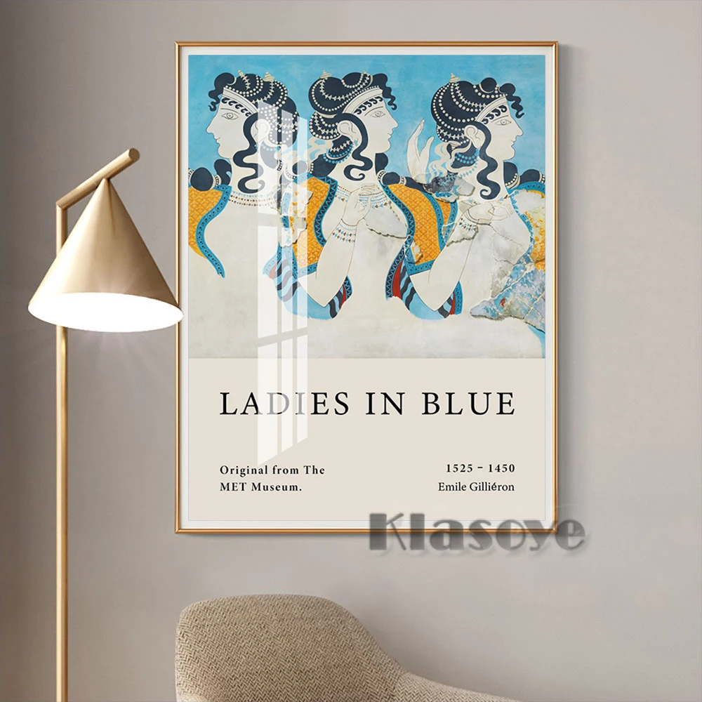 Emile Gillieron Archaeological Drawing Exhibition Museum Retro Poster Ladies In Blue Fresco Art Prints Wall Picture Home Decor