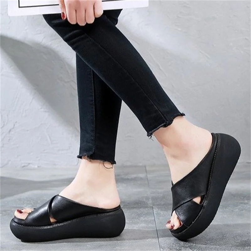 Women Slippers Soft Leather Wedges Shoes Woman Summer Sandals Beach Flip Flops New Platform Sandalias Mujer Wedge Heels Sandals