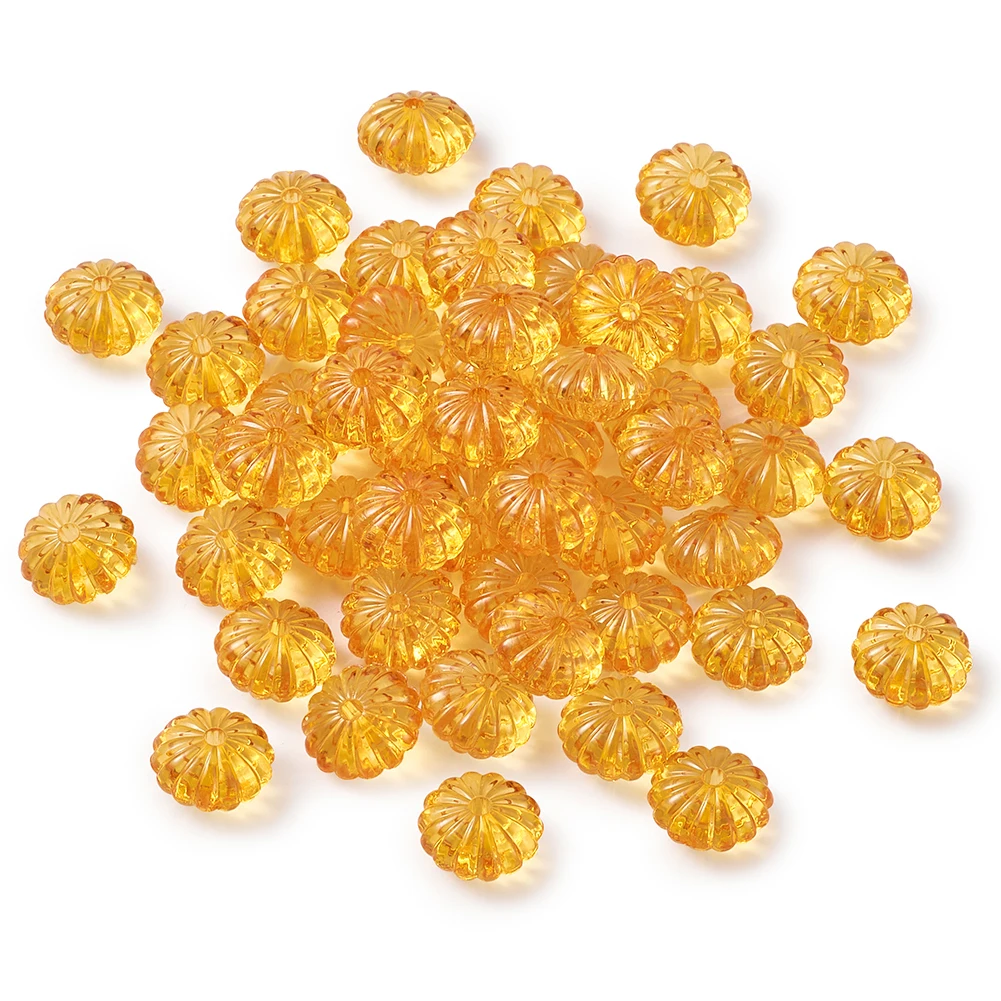 50pcs 14mm in Diameter Transparent Acrylic Pumpkin Beads Crystal Drilled Bead for Halloween DIY Jewelry Decor