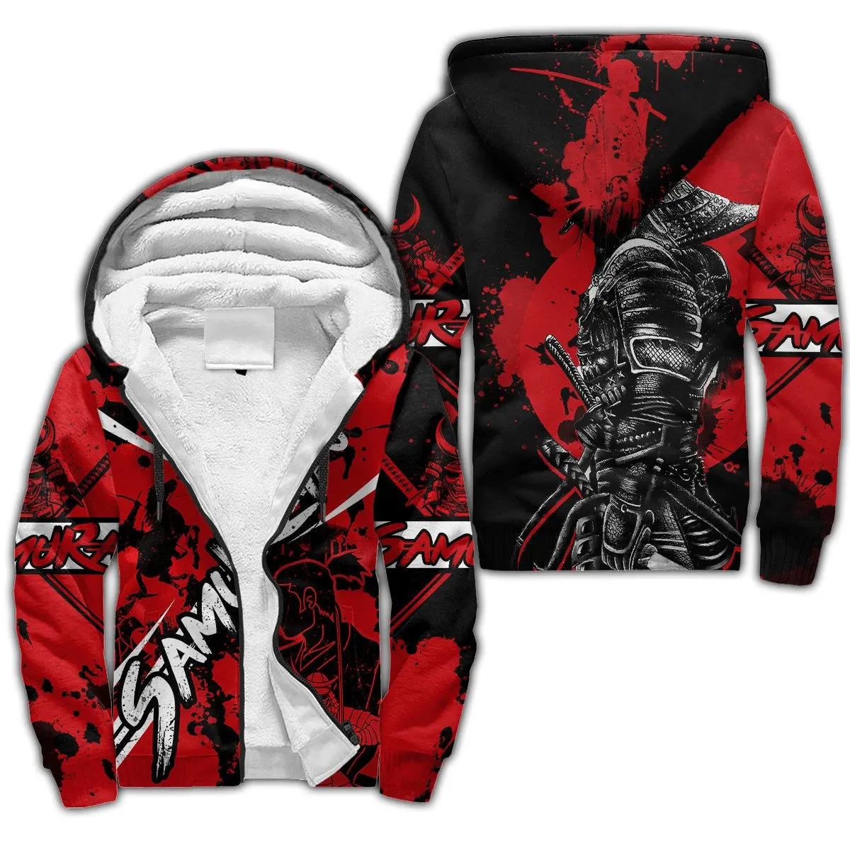 Samurai Oni Mask Tattoo 3D Printed Winter Thicker Zip Hoodie Unisex Casual Hooded Coat Tracksuit Warm Fleece Jacket KD02