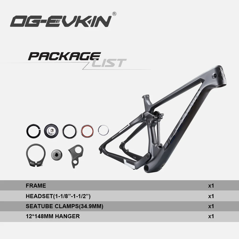 OG-EVKIN CF-080 Carbon Full Suspension Mountain Bike Frame 12X148 Thru-Axle 12V Boost 29er 2.35 Tire BB92 MTB Bicycle Disc Frame