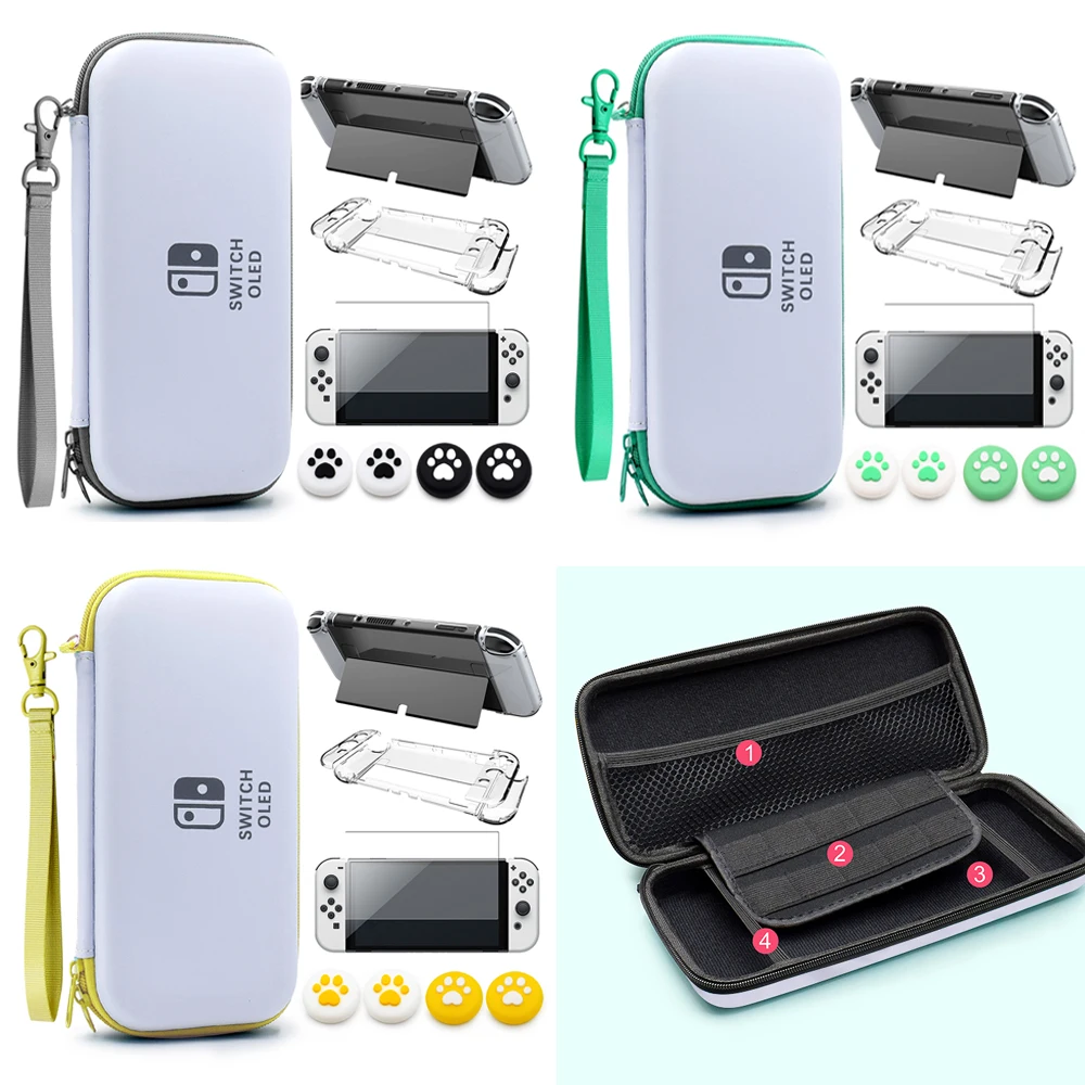 Switch OLED Accessories Kit Storage Carry Case Handbag PC Clear Cover Case With  Nanometer soft film  For Nintendo Switch OLED