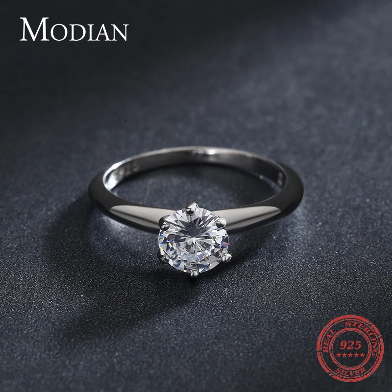 Modian Mới 100% Bạc 925 Sáng Bóng Cổ Điển AAAAA Zircon Nhẫn Thời Trang Cho Nữ Cưới Mỹ Trang Sức Với Giá Rẻ Hộp anillo