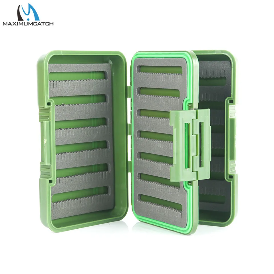 Maximumcatch Olive Green Waterproof Slit Foam Fly Fishing Box With Swing Leaf Plastic Fly Box