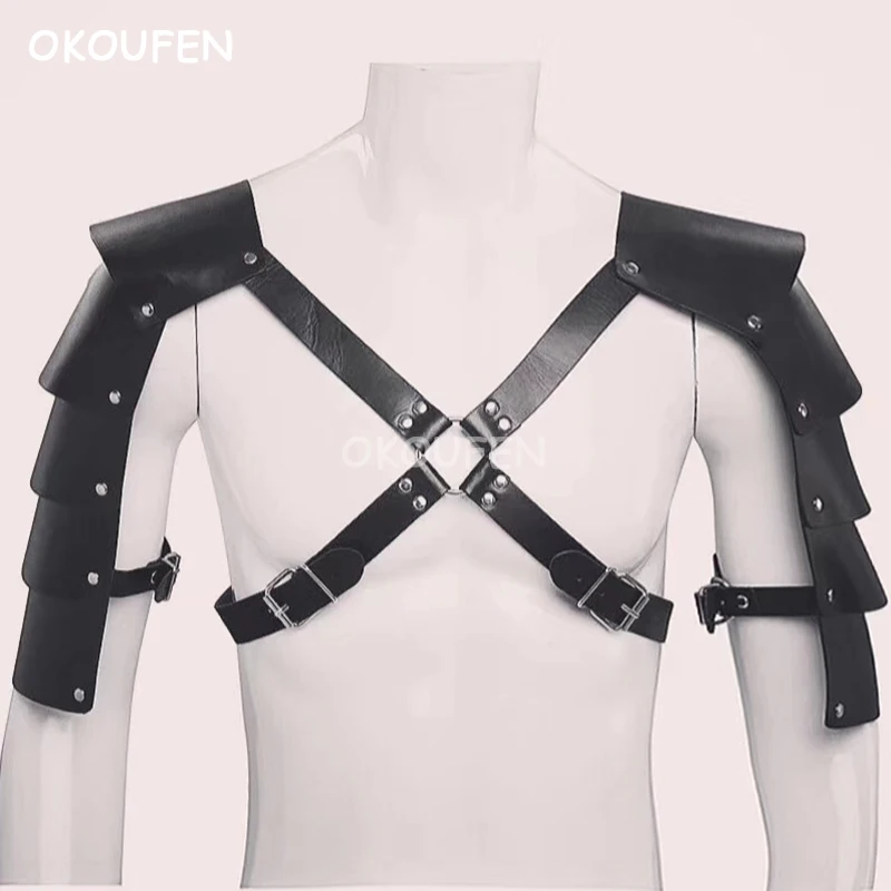 

Stage performance party costume original design personality nightclub bar men's DS sexy leather chest strap bandage vest