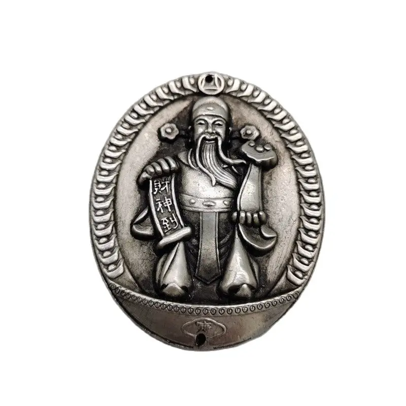 

Chinese Old Tibetan Silver Relief God Of Wealth Amulet Pendant Feng Shui Lucky Pendant