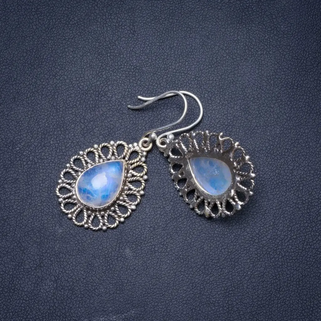 

Natural Rainbow Moonstone Handmade Unique 925 Sterling Silver Earrings 1.5" Y1445