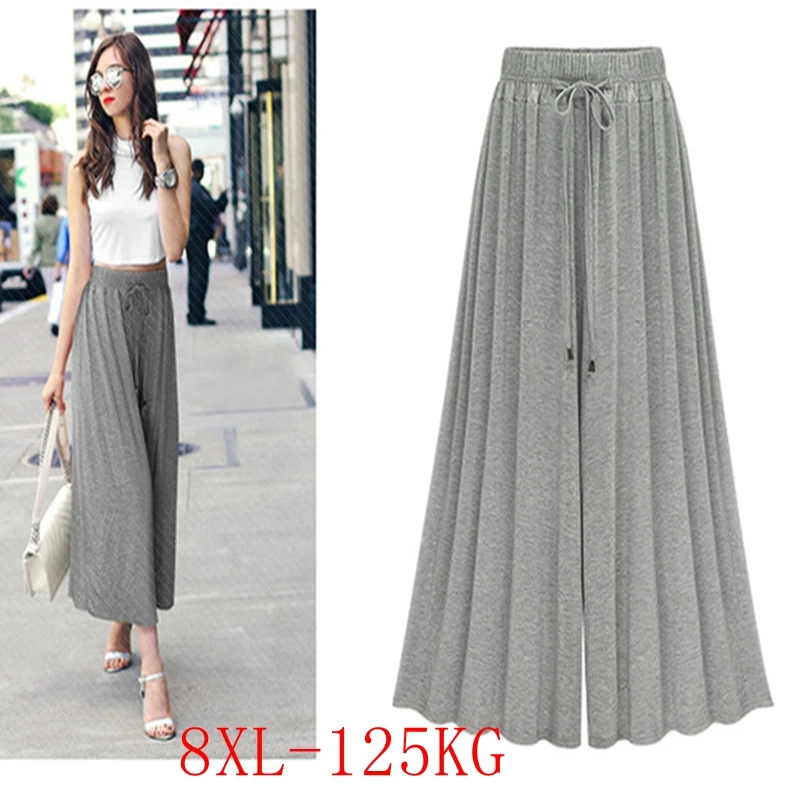 

New Large Size Wide Leg Pants 8XL 7XL 6XL 5XL Hip 148CM Fashion Ladies Summer Ninth Pants High Waist Loose Wide Leg Pants