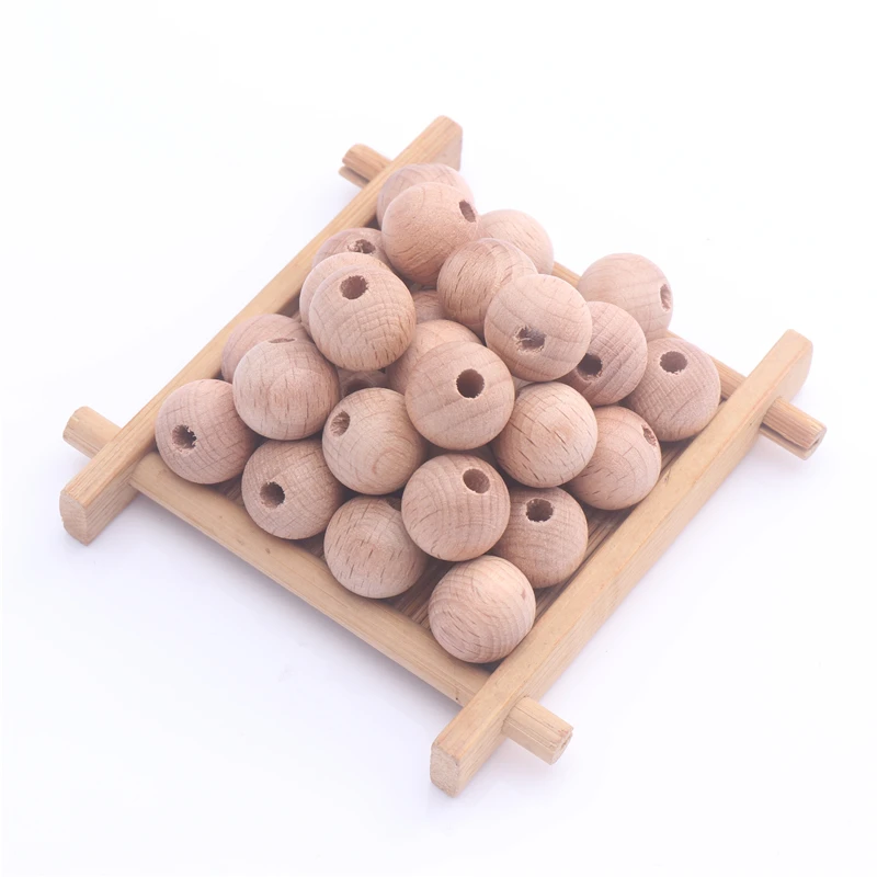 30/50/100 Pcs/Lot Wooden Beads 12/15mm Baby Foods Grade Teether Beads for Baby DIY Chew Rattle Toy Pacifier Chain Accesories