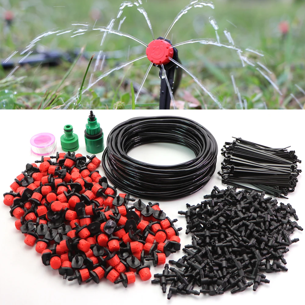 

15M 1/4'' Hose DIY Drip Irrigation System Garden Portable Misting Cooling Automatic Watering Kit With Adjustable Dripper Nozzle