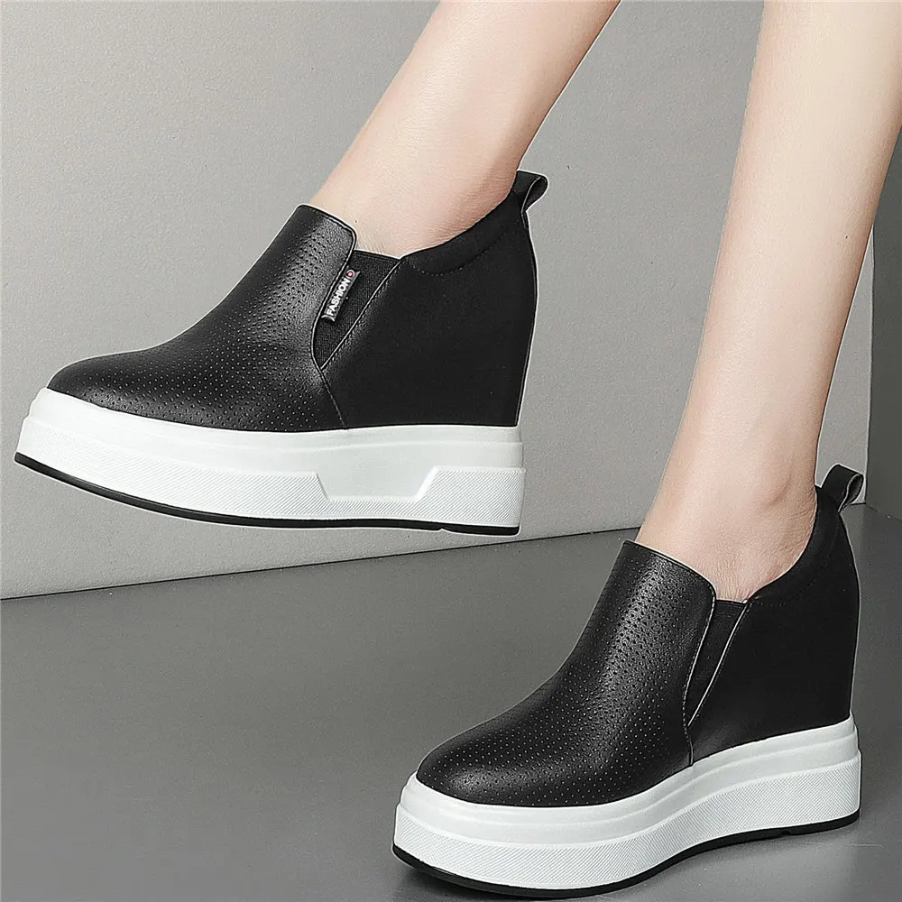 2021 Fashion Sneakers Women Genuine Leather Wedges High Heel Ankle Boots Female Breathable Platform Oxfords Shoes Casual Shoes