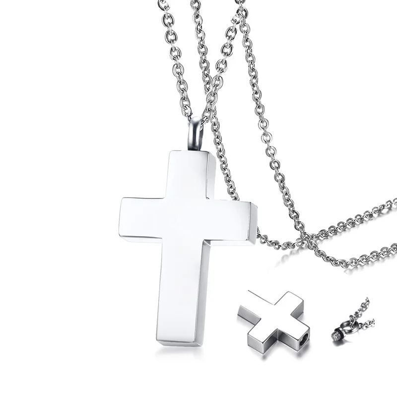 Cross Pendant Necklace Cremation Ashes Ash Urn Keepsake Men\'s Stainless Steel Male Jewelry in Black