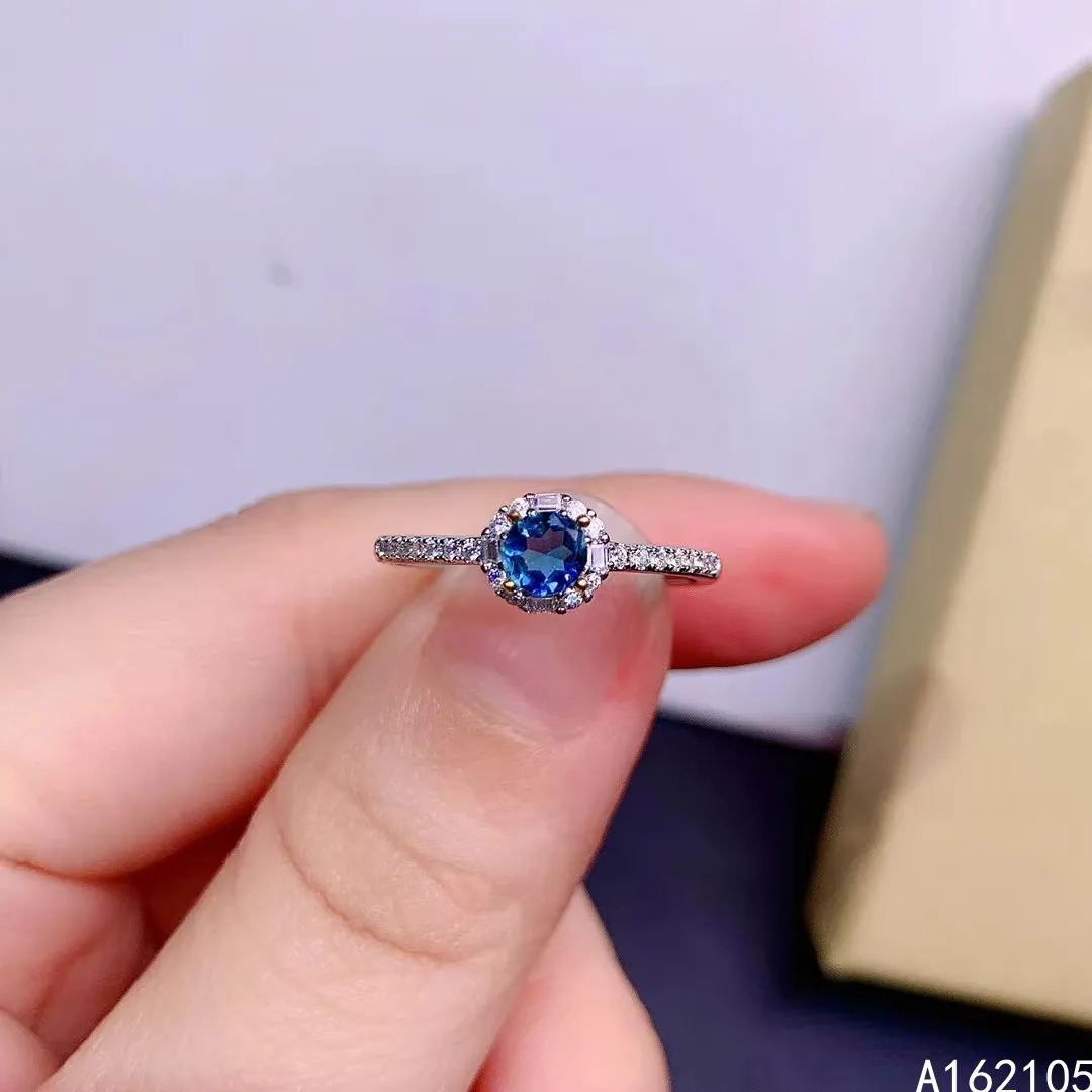 925 pure silver Chinese style natural London blue topaz women's exquisite fresh small round adjustable gem ring fine jewelry sup