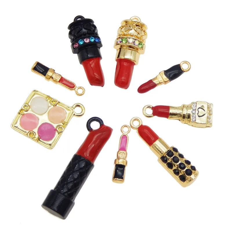 9pcs Enamel Makeup pendant Mix  Lipstick Pendant Necklace Jewelry Making DIY Charms For Bracelet Earrings Party Dec Gift Beauty