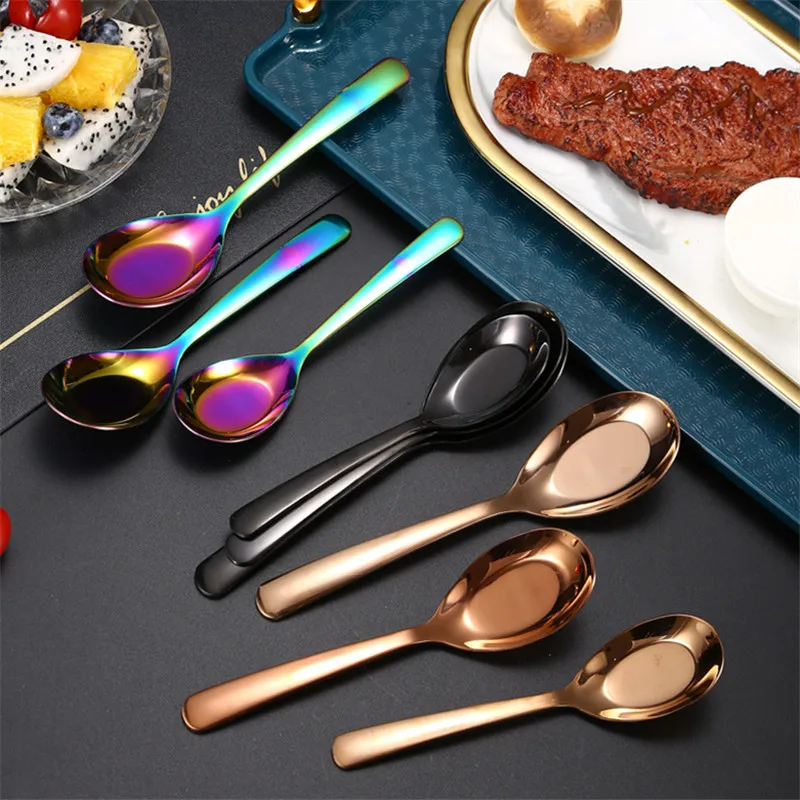 3 Sizes Stainless Steel Spoon Household Tableware Rice Soup Ice Cream Spoons Ladle for Kids Tablespoons Kitchen Utensils