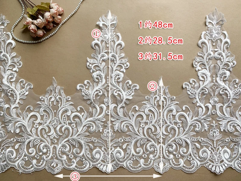 

Beautiful Ivory Embroidered Lace Fabric Trimming WIth Cord Boarder For Wedding Dress DIY Veil Lace Trim 10 Yards