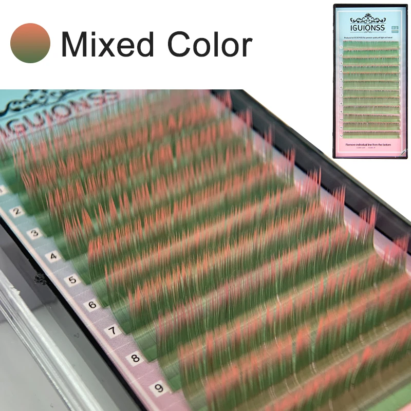 IGUIONSS 다채로운 개별 밍크 부드러운 속눈썹 L LU M/LC LD 컬 속눈썹 자연 확장 개별 속눈썹 공급 타원