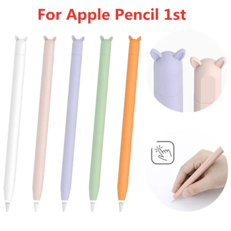 Cute Cat Ear Anti-scroll Soft Silicone Protective Sleeve Pouch Case Skin Cap Cover For Apple Pencil 1st Generation