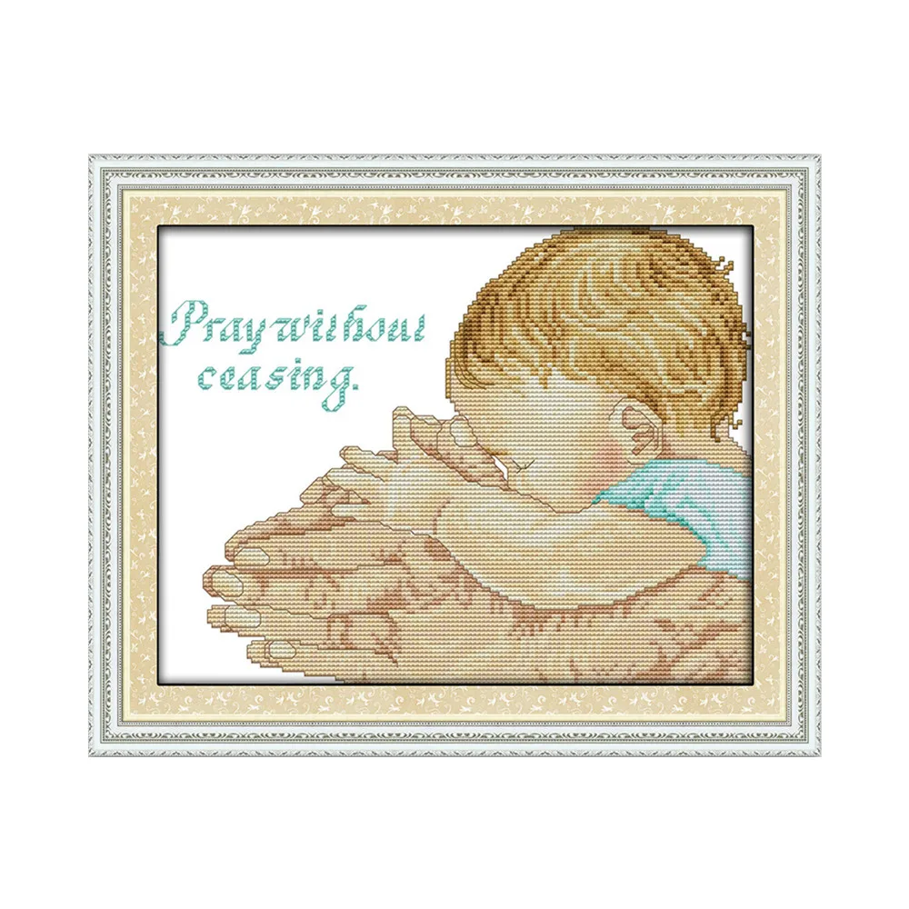 Care baby cross stitch kit sketch pray without ceasing 11ct printed canvas cotton thread embroidery DIY handmade needle plus