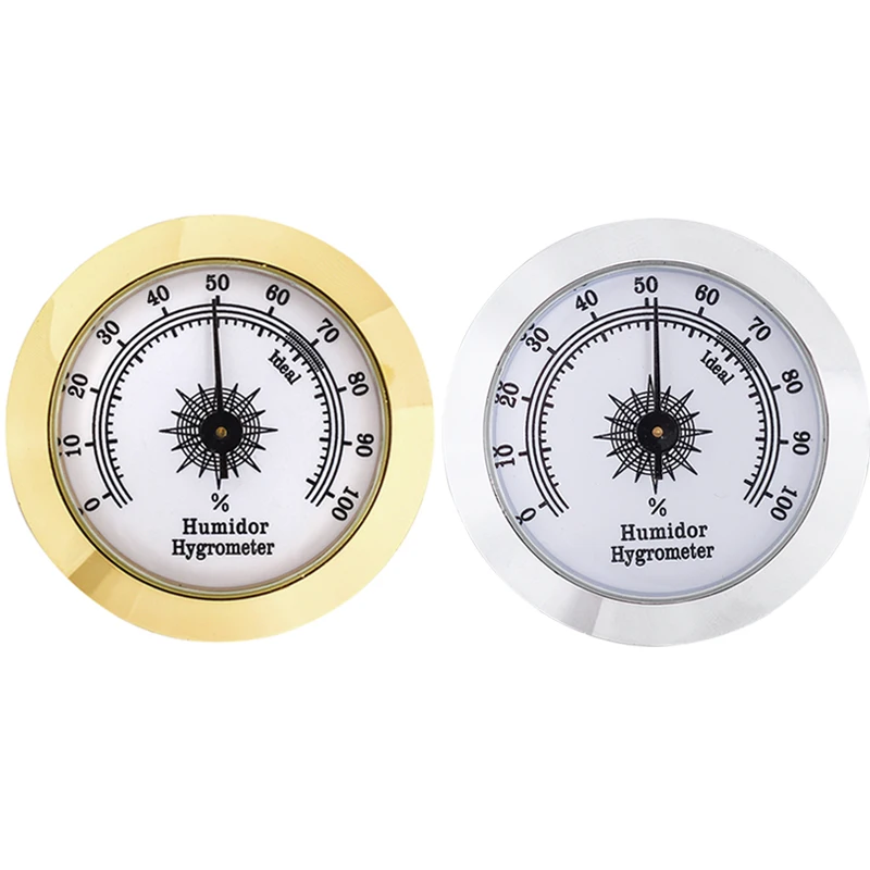 

Round Metal Analog Hygrometer for Cigar Humidor Case Cabinets 50mm Diameter Adjustable (Gold & Silver)