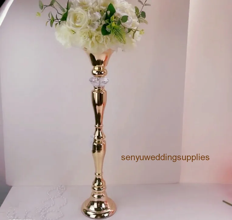 12pcs)100cm tall )Stand Crystal Acrylic Centerpiece Flower Gold Metal Pendant Stand Wedding Props Display1325