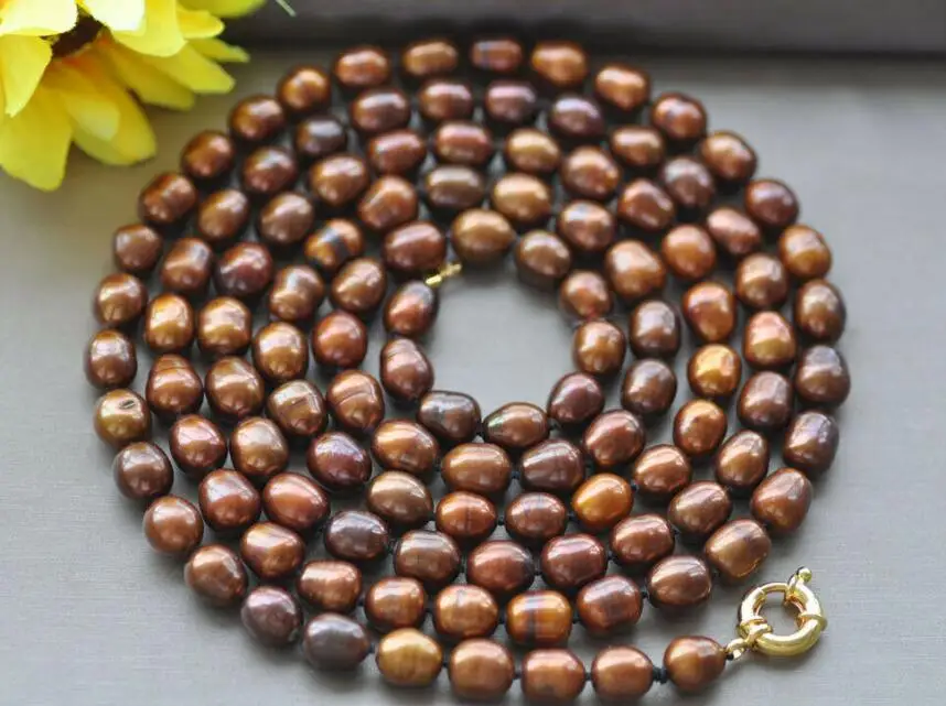 

Красивое Ожерелье из пресноводного жемчуга с кофейным рисом, желтая застежка 50 дюймов, 11 мм